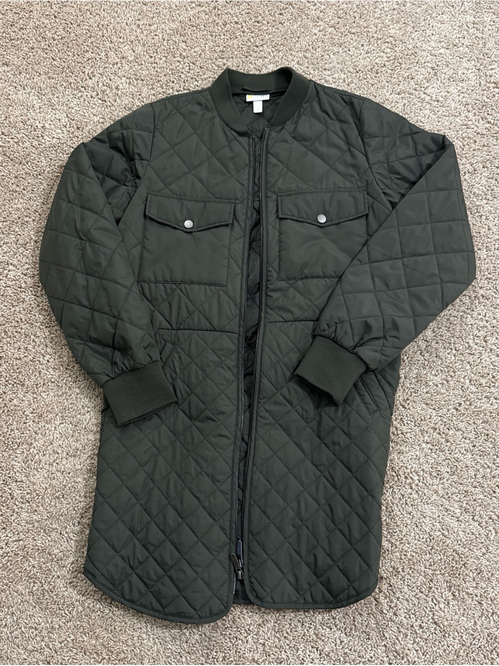 Zella Quilted Longline Shirt Jacket - Dark Green